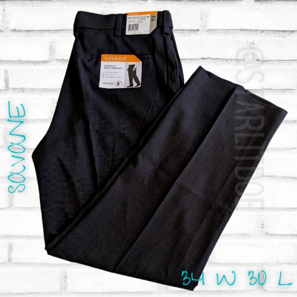 Men's Front Pleated Dress Pant 34/30 SAVANE Gray Phantom